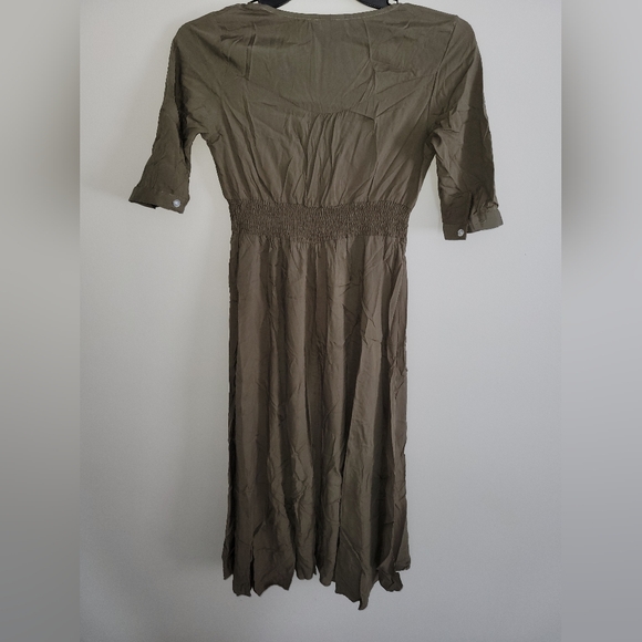 *Milumia Women's Button Up V Neck Half Sleeve Split Flowy Plain Party Maxi Dress - Picture 5 of 6